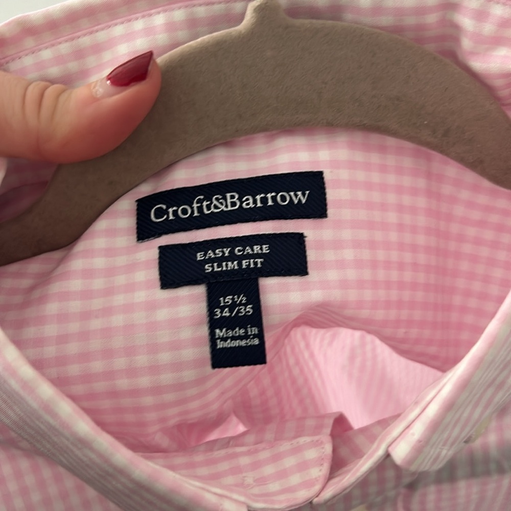 Croft & Barrow Light Pink Checkered Dress Shirt - Picture 6 of 6